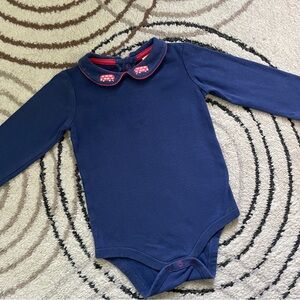 Boden Collared Body; 12-18 months; Navy blue with red embroidered car on collar